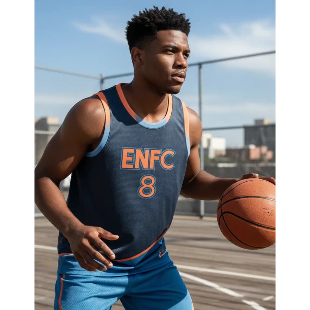 Camiseta Regata de Basquete Academia Treino Musculação Confortavel Azul e Laranja