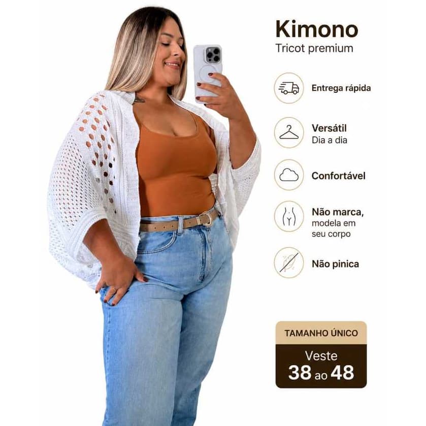 KIMONO CAPA PLUS SIZE 48 FEMININO RENDADO DIA A DIA TRICOT CROCHE MODA BLOGUEIRA INSTAGRAM ELEGANTE