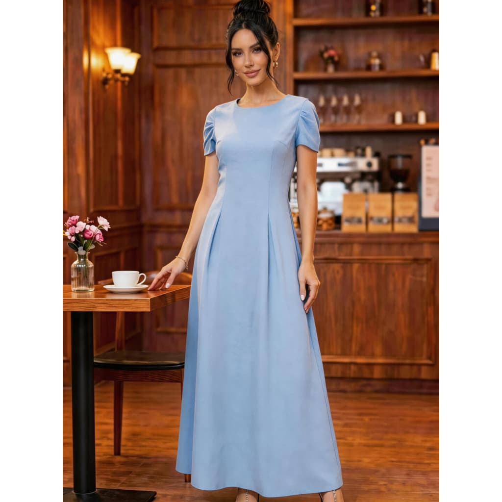 Vestido Longo Feminino Minimalista Elegante Branco Acinturado Manga Curta Chic Premium