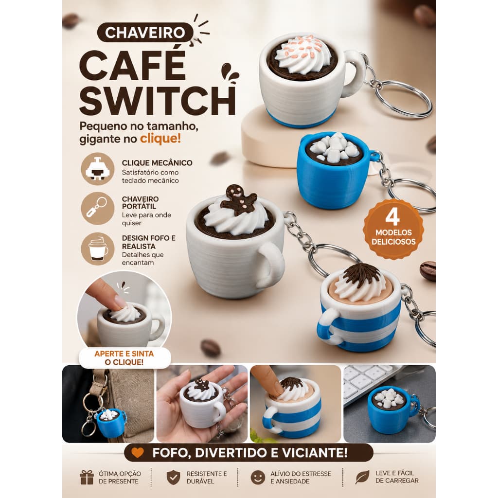 ☕ KIT 5 peças Café Switch Click  Impresso em 3D 🎮 Clique, relaxe e divirta-se!
