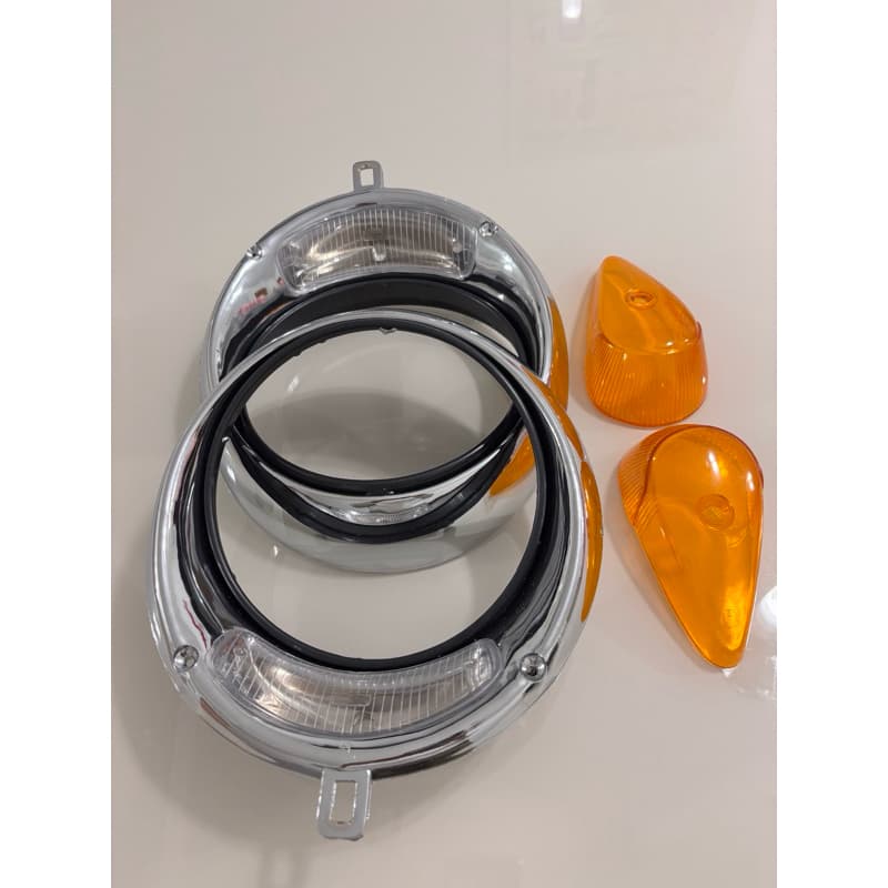Par Farol Tremendão Fusca 1963 a 1972 Série 1 kit Completo Cromado + lente do pisca laranja Retro