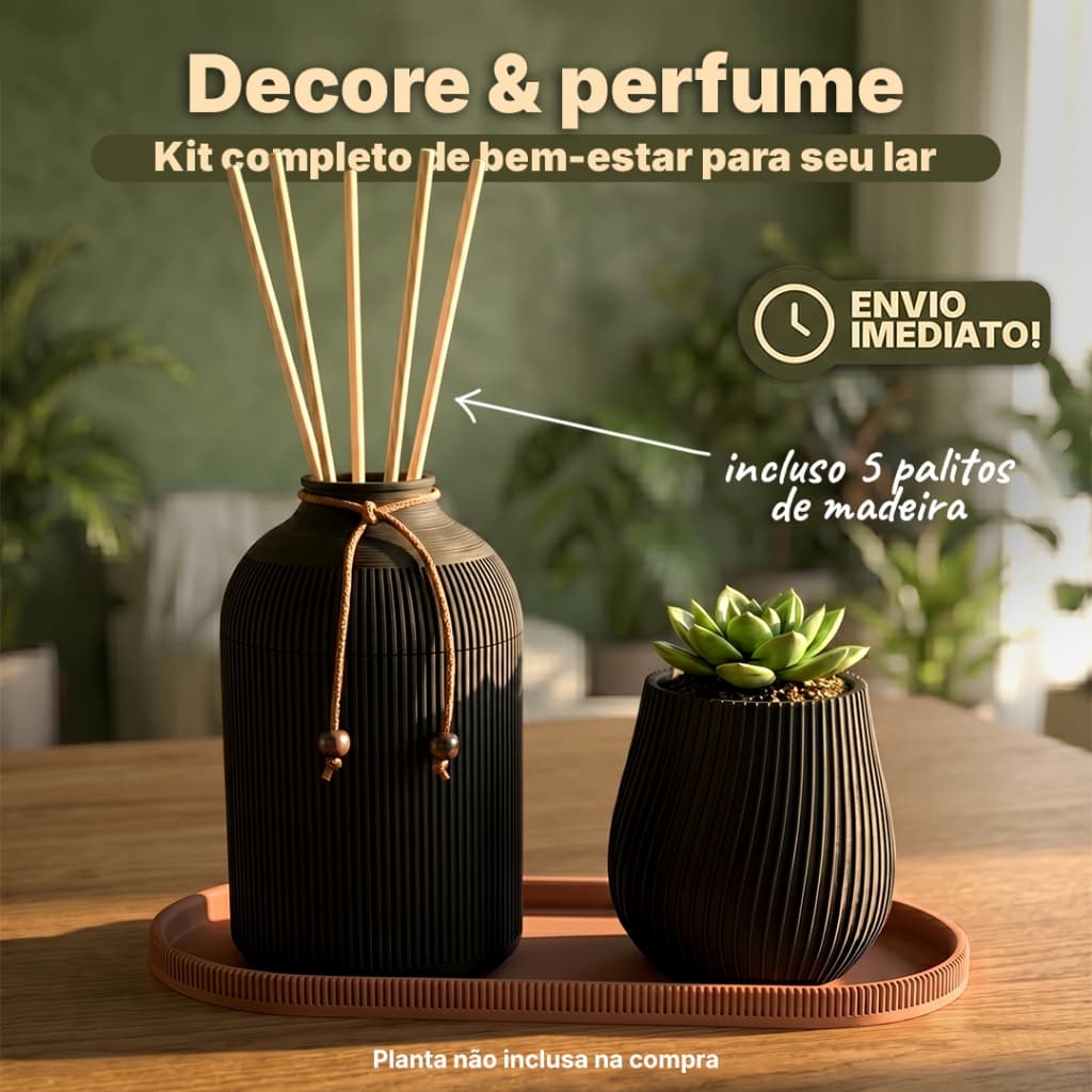 Difusor de Aromas | Kit Vaso Cachepot e Bandeja Decorativa | Conjunto Elegante para Sala, Lavabo, Quarto, Escritório