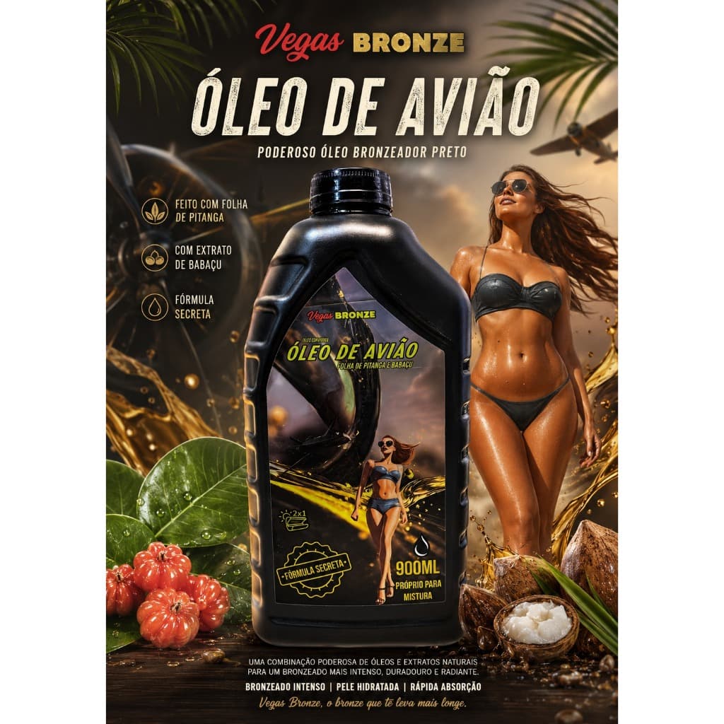 Óleo Corporal Profissional com Ativos Vegetais Naturais-Óleo de Avião Preto Bronzeador 900mL-Vegas Bronze