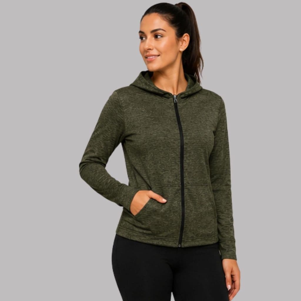 Casaco Feminino Fitness Academia Manga Longa Capuz Zíper Bolso