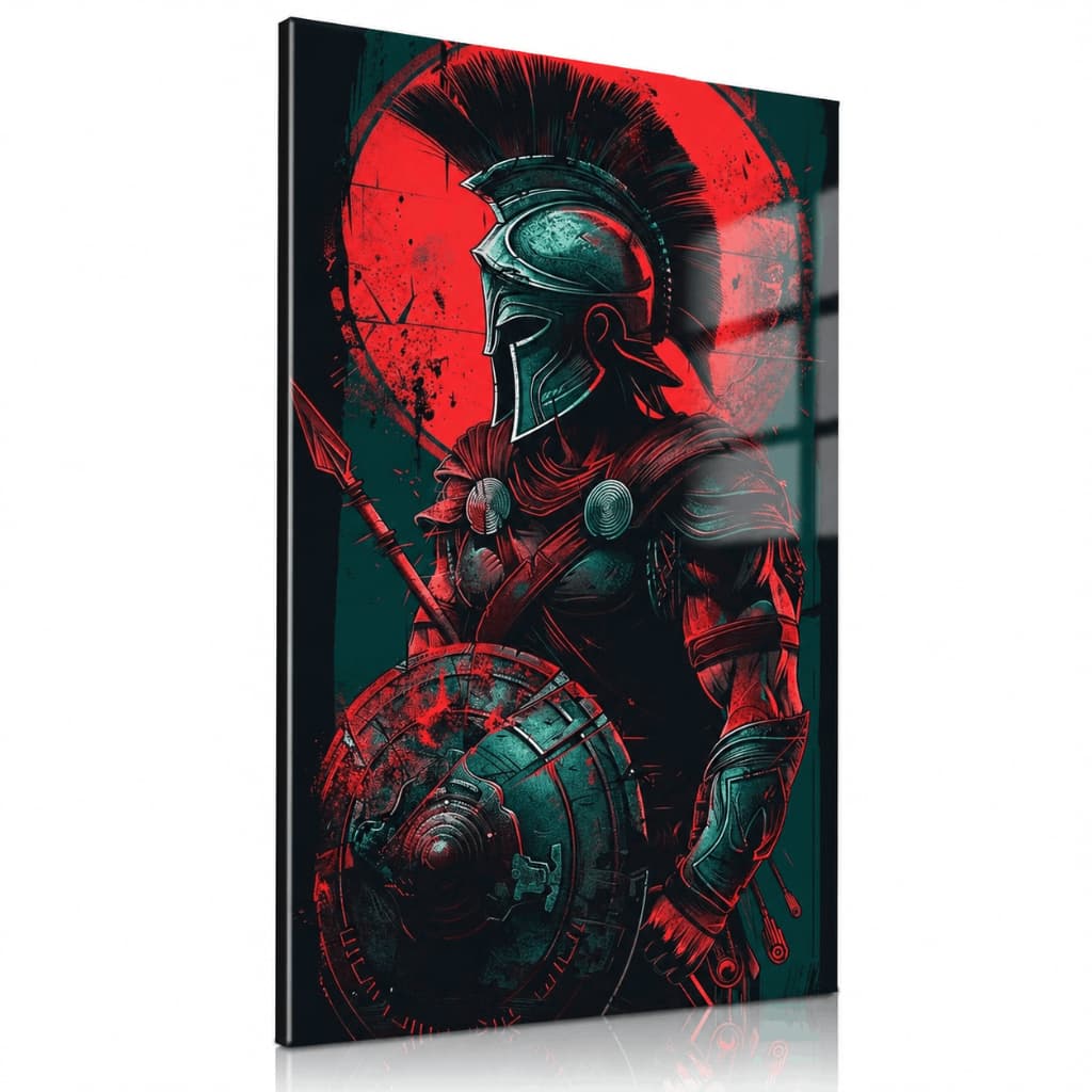 Quadro Guerreiro Espartano com Escudo Arte Vermelha Decorativa Para Sala Quarto Gamer Premium