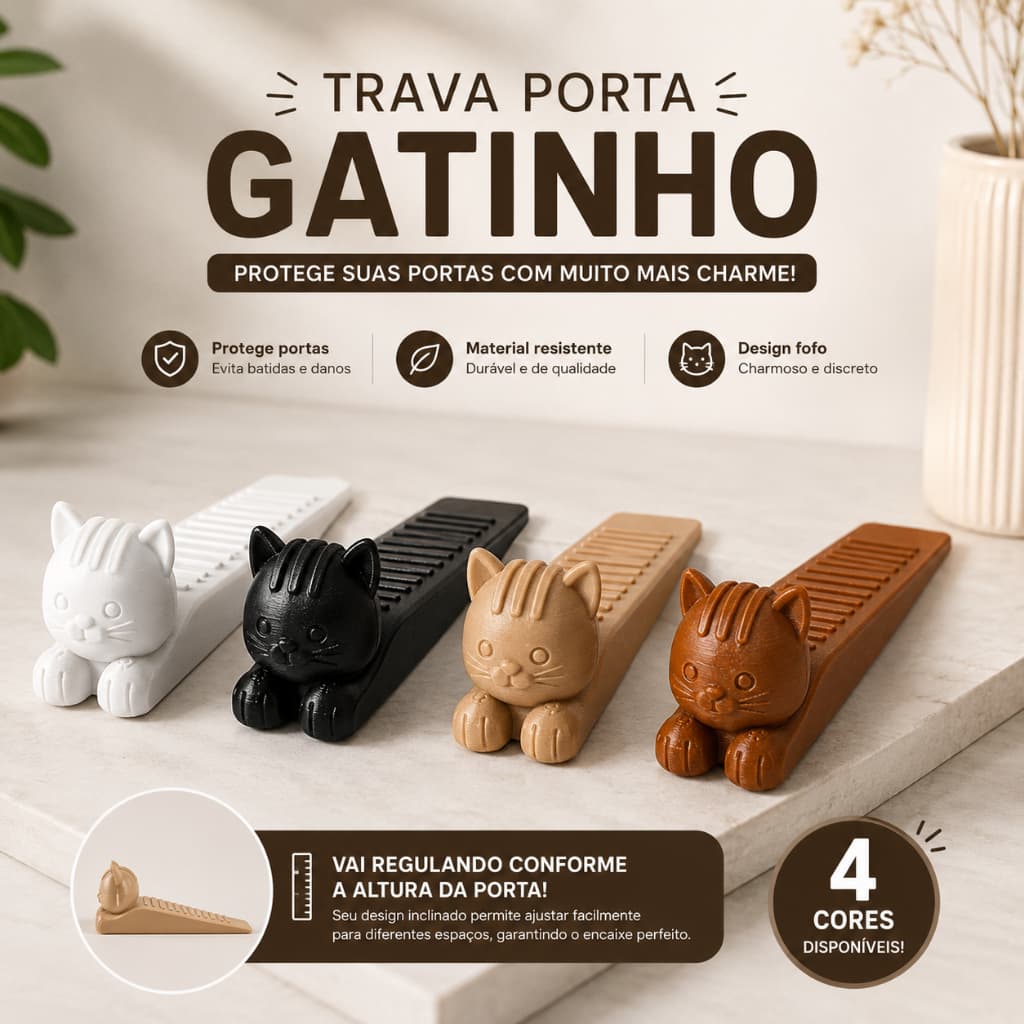 Trava Porta Gatinho Decorativo Suporte Aparador Cunha Calço Fofo Divertido Casa