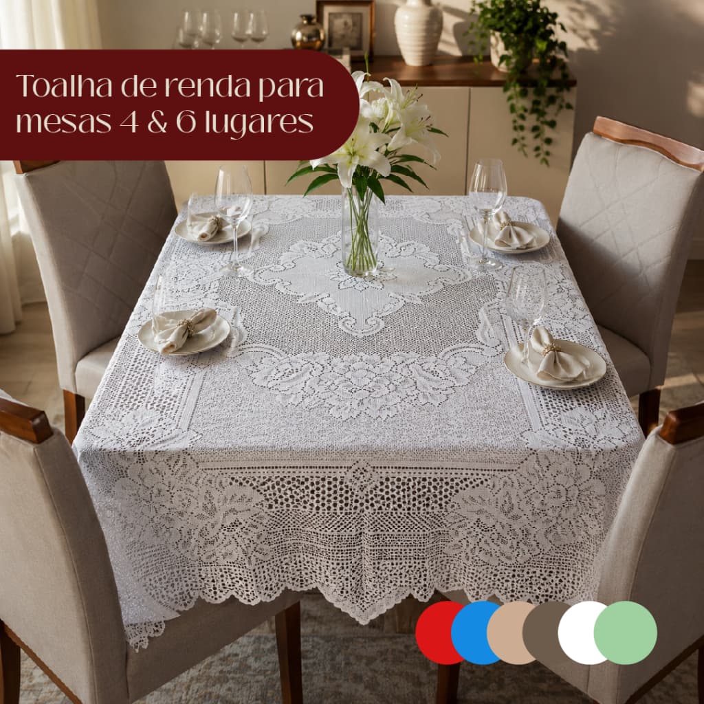 Toalha De Renda Para Mesa 4  150cm x 150cm 100% Poliéster Elegância