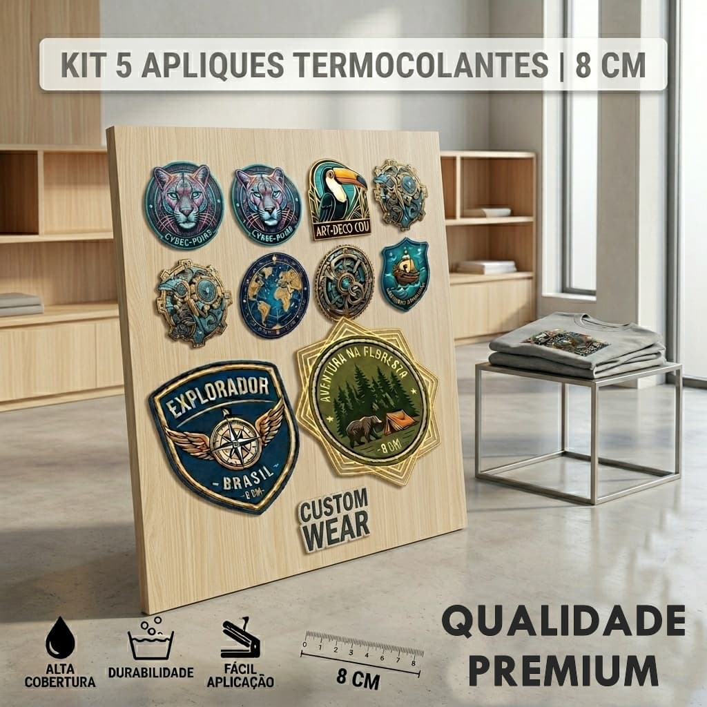 5 Apliques Termocolantes para roupas 8 cm