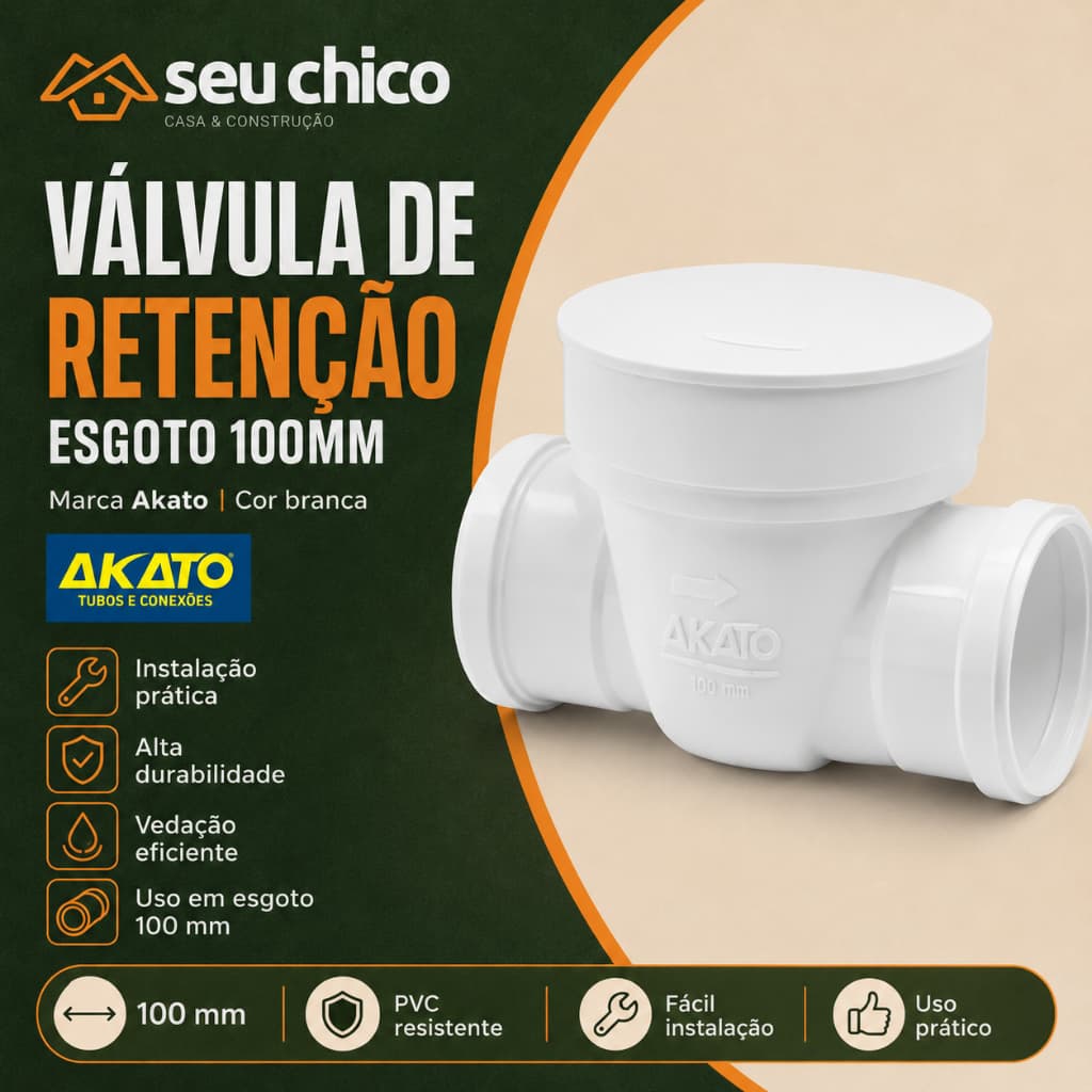 Válvula De Retenção Esgoto 100mm DN100 Akato Anti Retorno PVC Resistente