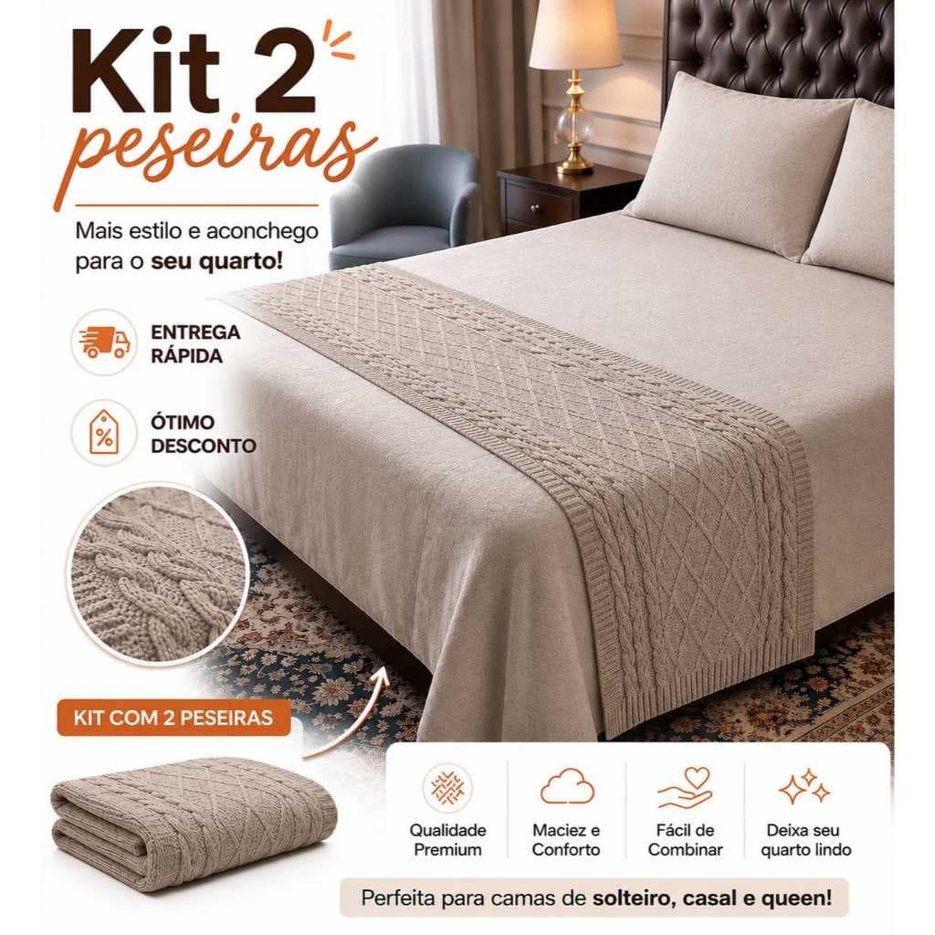 KIT 2 PESEIRA LUXO CAMA CASAL SOFÁ MANTA TRICOT TRANÇA CAMA KING QUEEN E SOFÁ