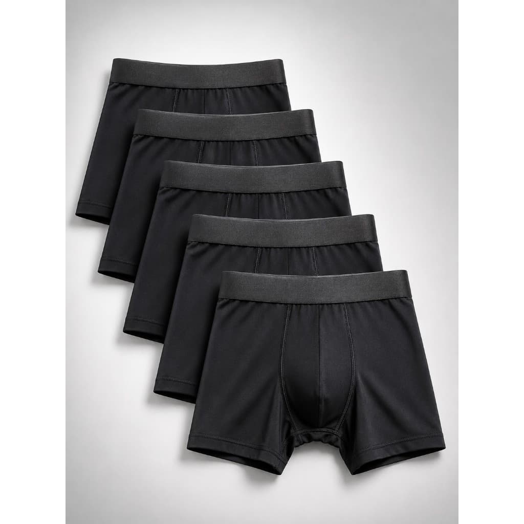 Kit Com 5 Cuecas Boxer De Microfibra Adulto Box Masculina Lisas Pretas