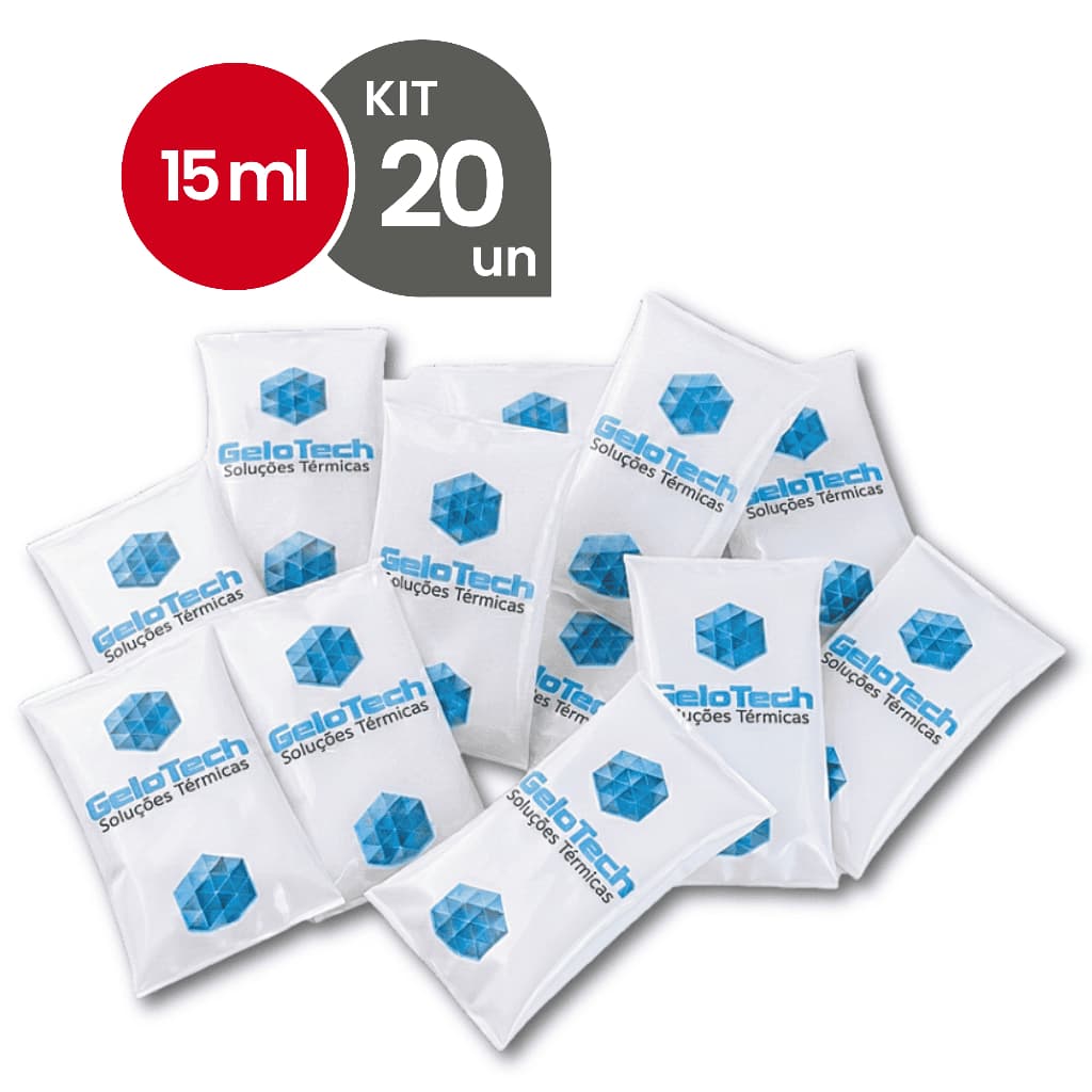 20 Gelo Reutilizável 15ml Até 8h Gelado Não Molha | GeloTech Flexível Gel Artificial Atóxico