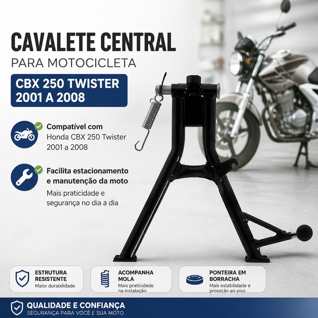 Cavalete Central Twister 250 CBX Pro Tork Ano 2001 Até 2008 Descanso Central De Moto Reforçado Com Pino Mola