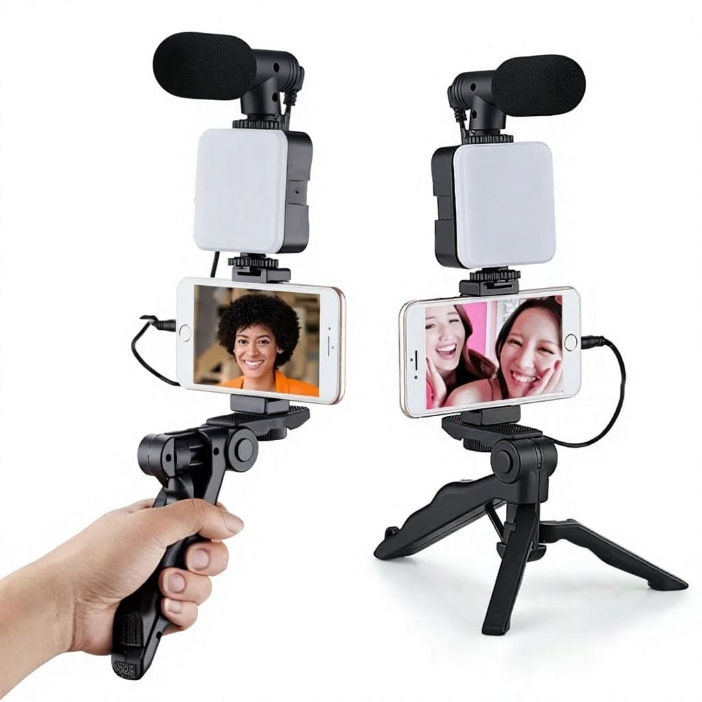Tripé Estabilizador de Mão 5 em 1 - Microfone Lapela Profissional, Design Ergonômico, Alcance Bluetooth 5m