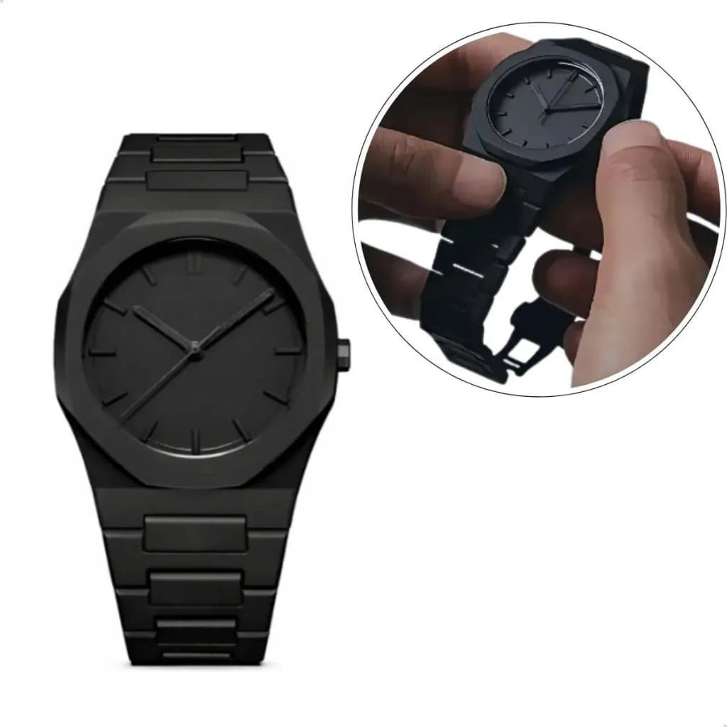 Relógio All Black Quartzo Caixa Luxo+ Ferramenta Ajuste Tomi