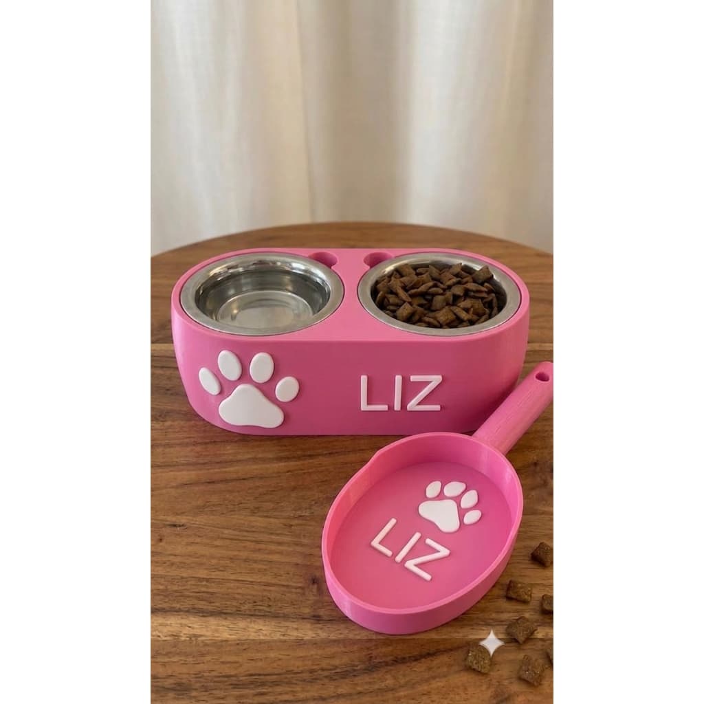 Kit Pet Personalizado: Comedouro Duplo + Concha de Ração - Nome do seu Pet (Personalizado)