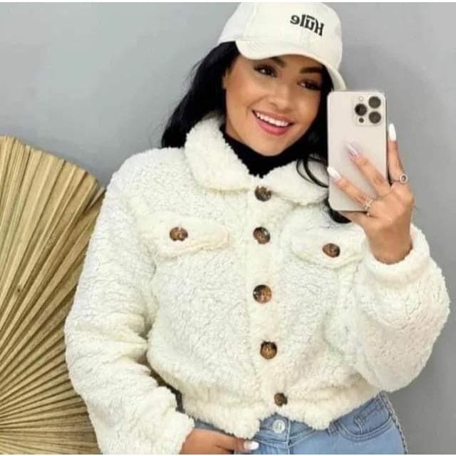 Casaco cropped Feminino TEDDY Casaco de frio Pelo de Carneiro Lançamento Outono e Inverno