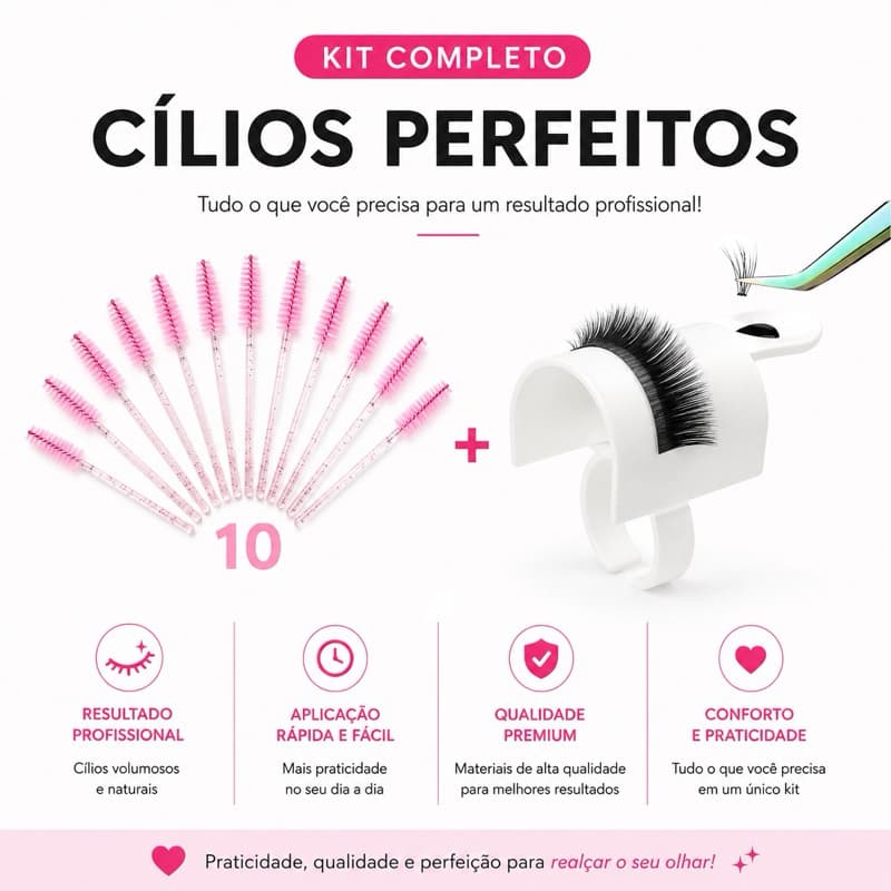 Kit 10 Escovinhas Para Cílios + anel batoque Cola suporte Alongamento Lash Designer Profissional Use Naton