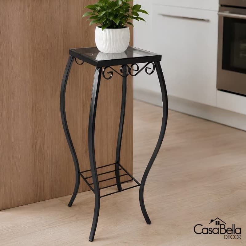Mesa De Canto Para Sala Dourada/Preta  75cm Com Vidro Ferro Decoração Para Sala Hall Cantinho do Café