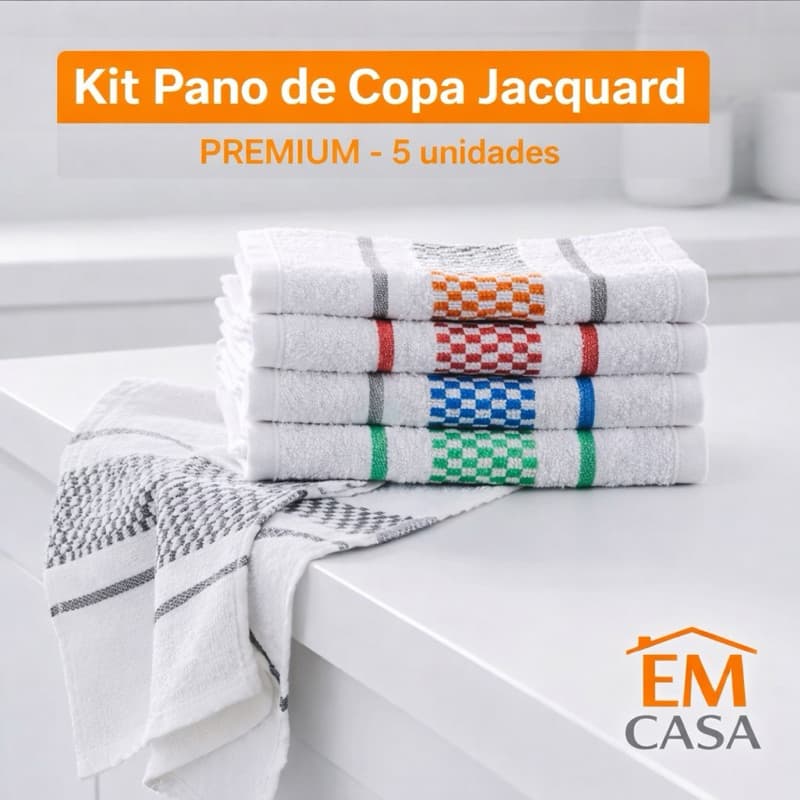 Kit 5 Panos de Prato Jacquard Premium 45x70cm Atoalhados Alta Absorção Copa Gourmet Luxo
