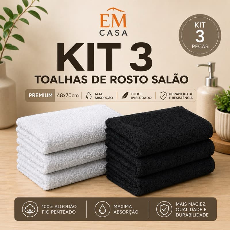 Kit 3 Toalhas de Rosto Profissional Salão Barbearia 48x70cm Toque Aveludado Premium