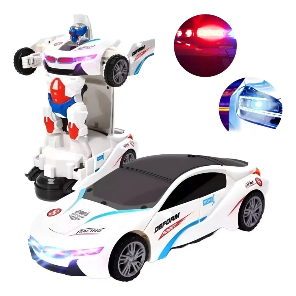 Carro Robô Transformável Automático Com Luzes LED Sons e Movimento Infantil