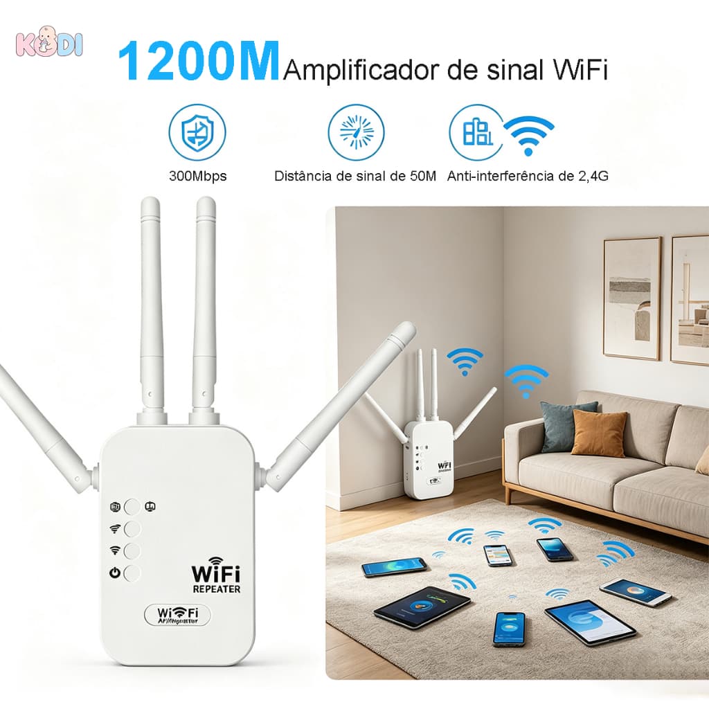 Repetidor de WiFi 1200Mbps Cobertura 50m Bivolt 110/220V Para Casa e Escritório  -G8