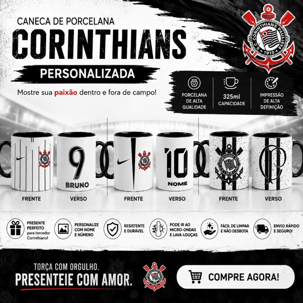 Caneca Personalizada Time de Futebol Timão Corinthians