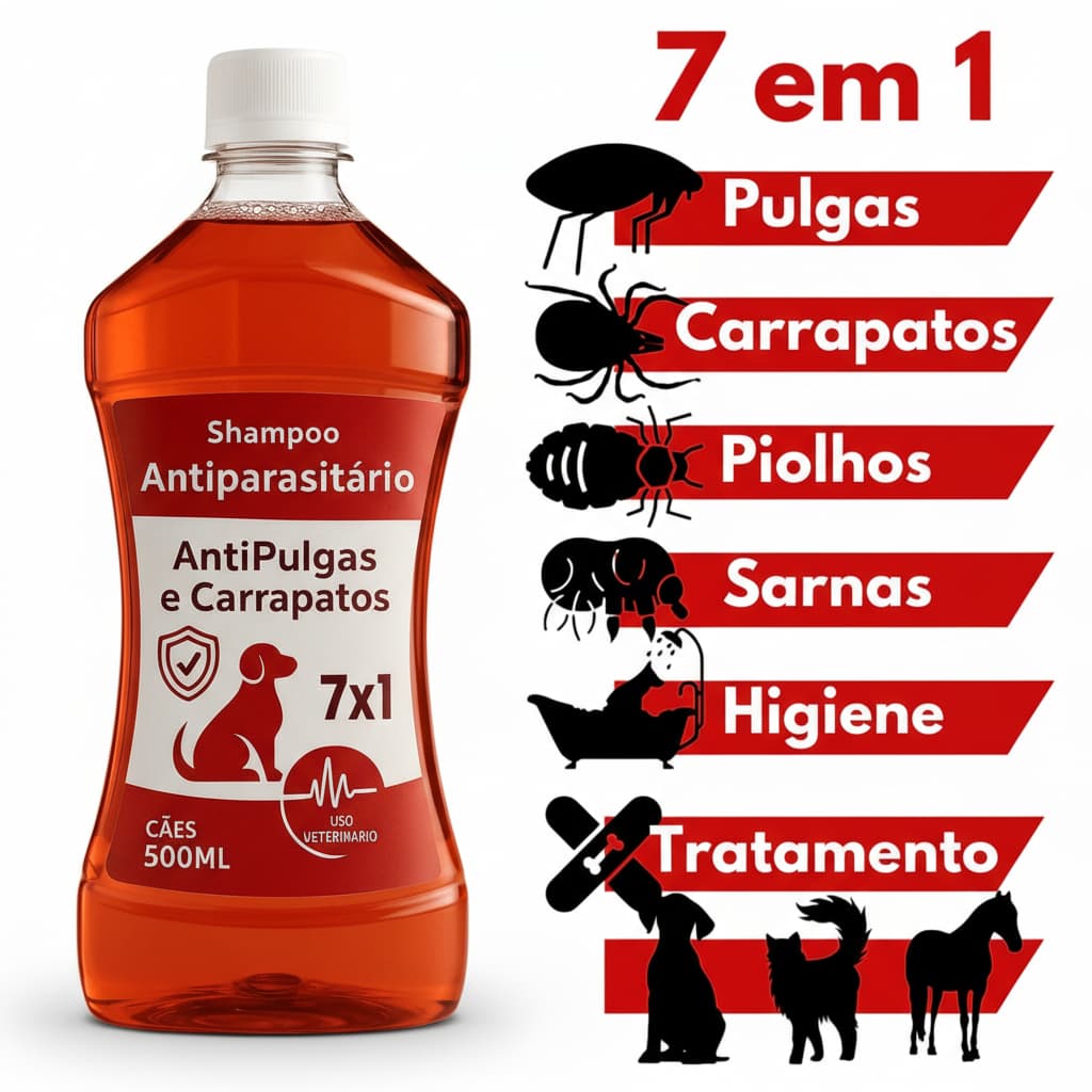 Shampoo 7em1 para Pulgas Carrapatos Piolhos e Sarna
