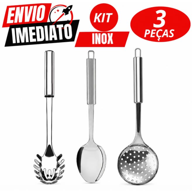 Kit De 3 Peças , Em Aço Inox Escumadeira Colher De Arroz Pegador De Massa