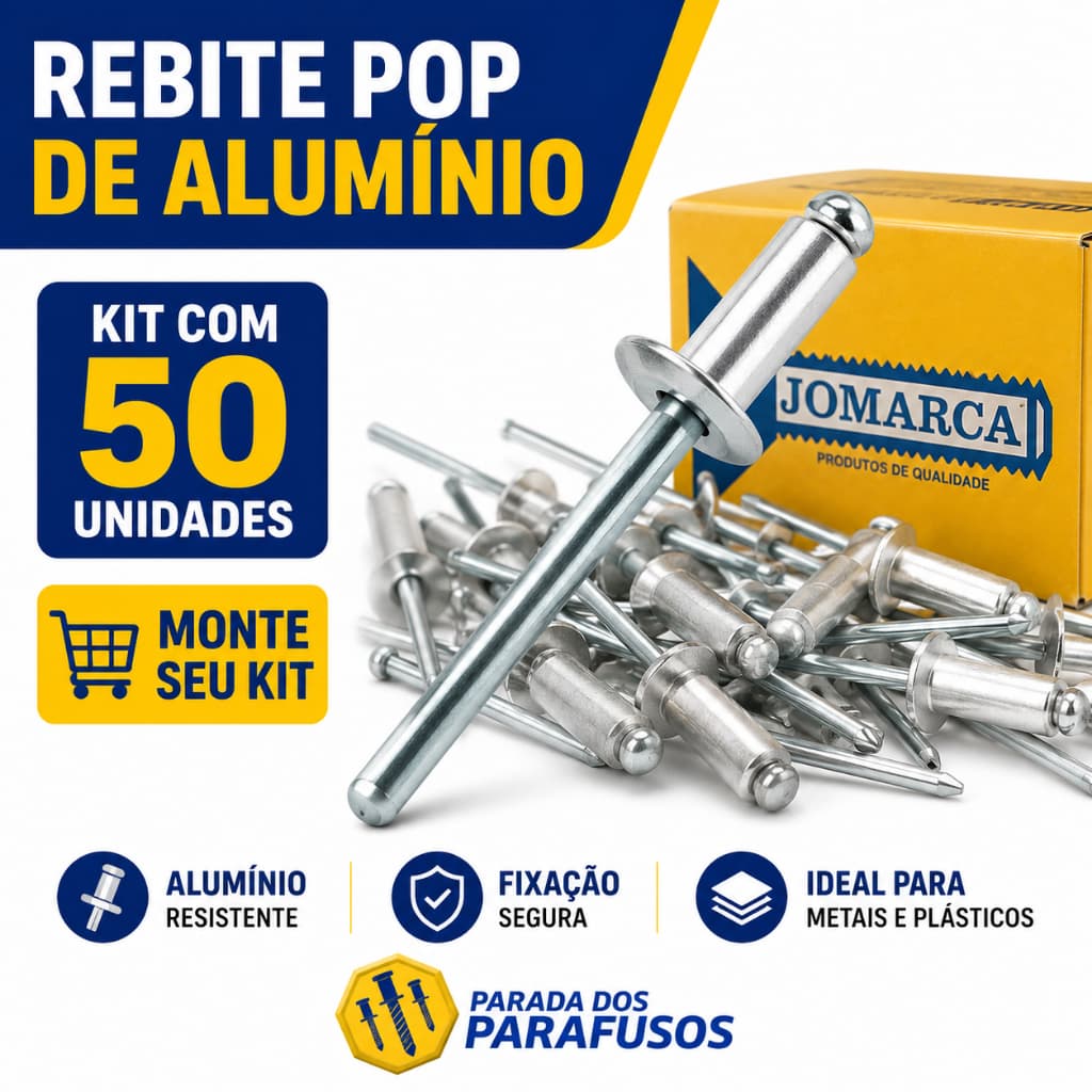 50 Rebite Pop de Alumínio Kit com 50 Unidades Diversos Tamanhos para Metais e Plásticos