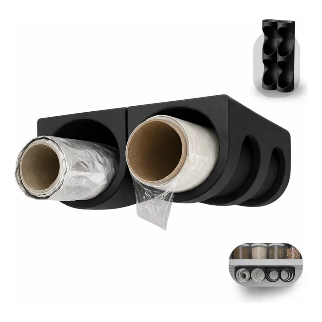 Suporte Porta Rolos Cozinha Papel Alumínio Filme PVC Organizador Armário Economiza Espaço