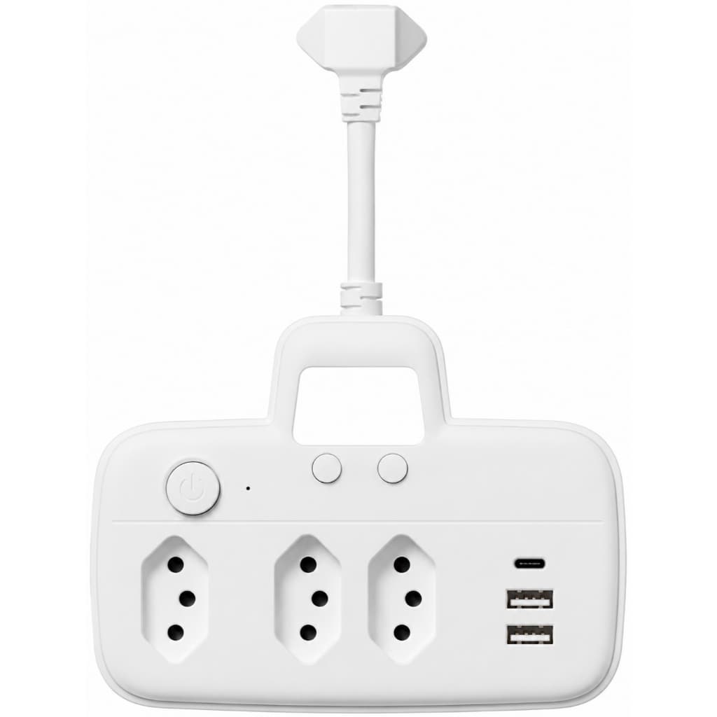 Extensao Conector Tomada Eletrico Régua Energia Filtro de Linha com Luz 3 Tomadas 2 Interfaces USB 1 Porta USB Tipo-C