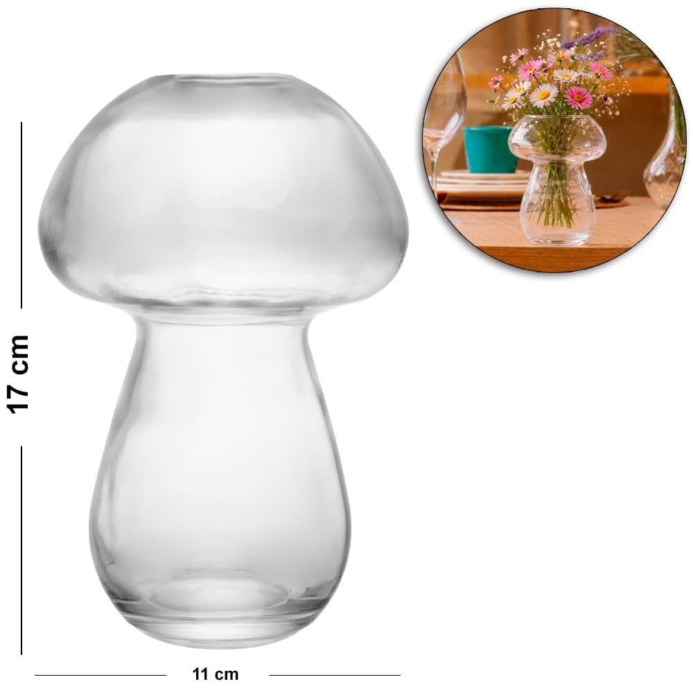 Vaso de Vidro Cogumelo Decorativo 17x11cm LYOR – Vidro Premium