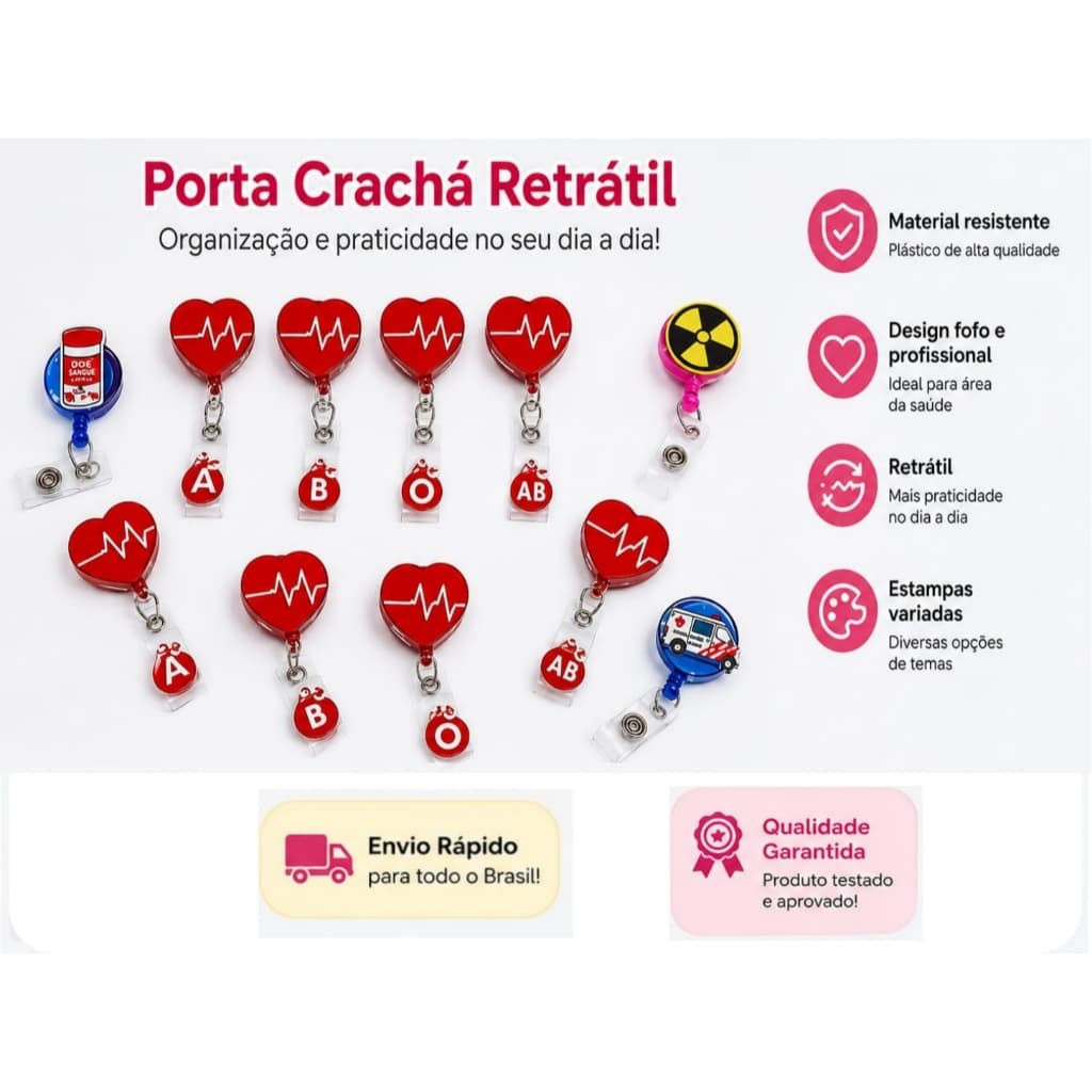 PORTA CRACHA PERSONALIZADO ENFERMAGEM TIPO SANGUINEO FARMACIA