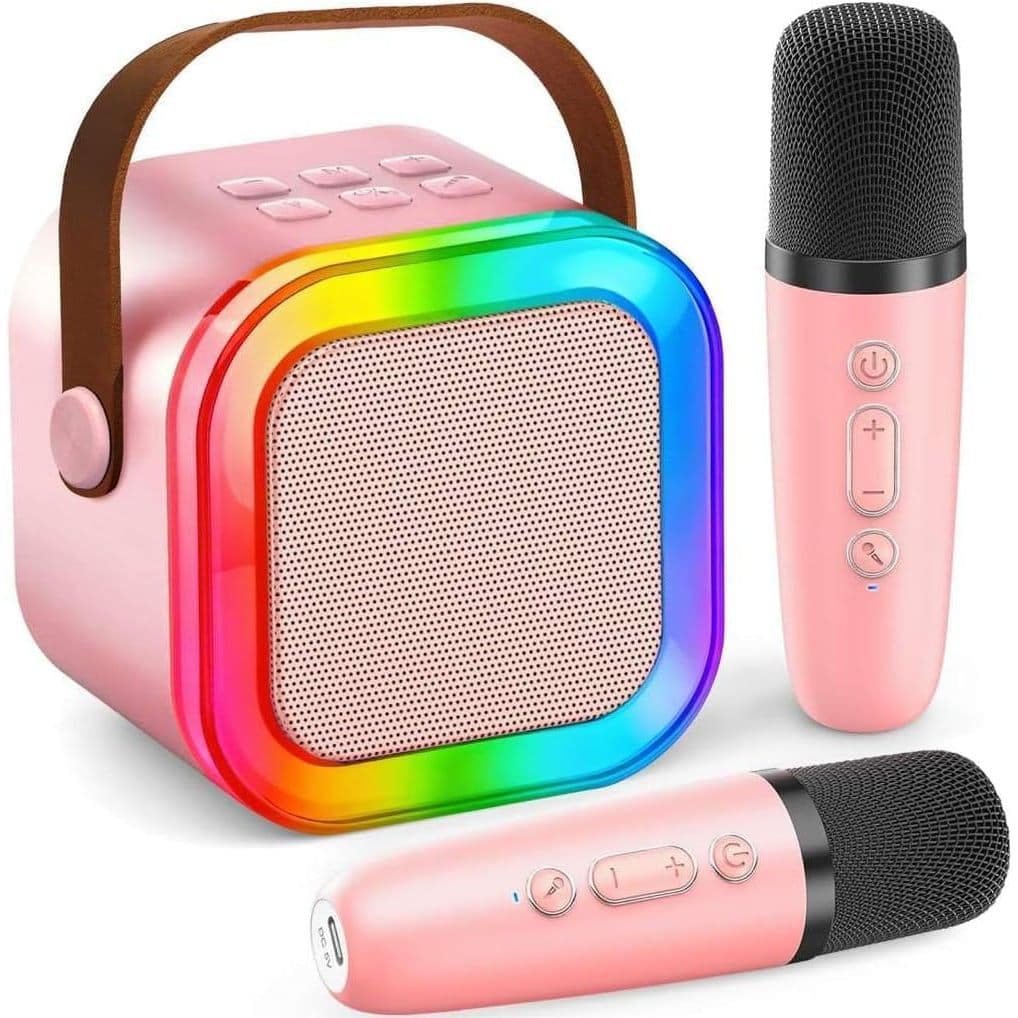 K12 Caixa de Som com 2 Microfones Sem Fio Portátil Infantil Alto-Falante Bluetooth Karaokê