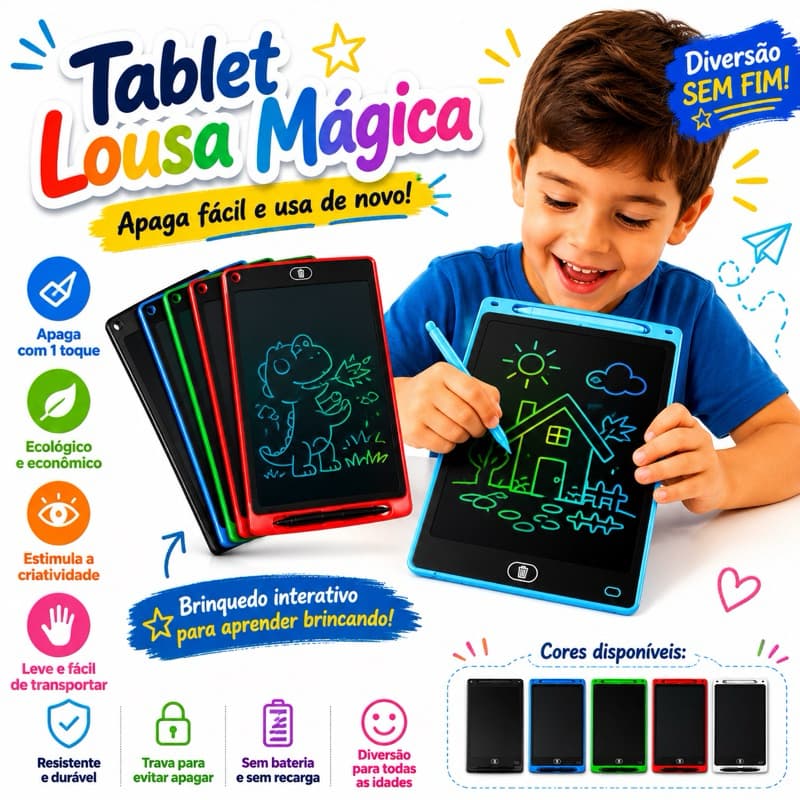 Lousa Tablet Infantil LCD 8 Polegadas Rosa - Apaga Fácil – Tela Mágica para Desenhar, Escrever e Aprender