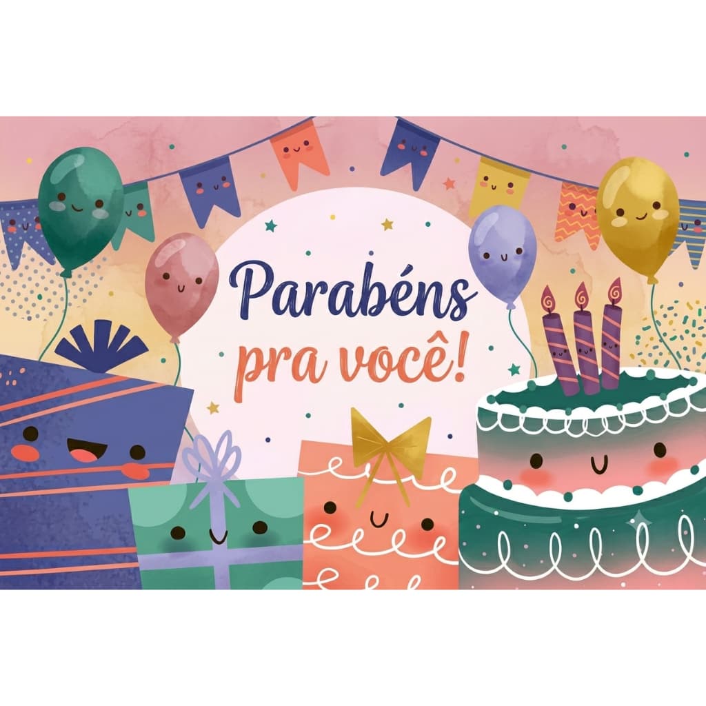 Painel Festa Parabéns Para Você Lona Fosca Com Ilhós 1,50x1m