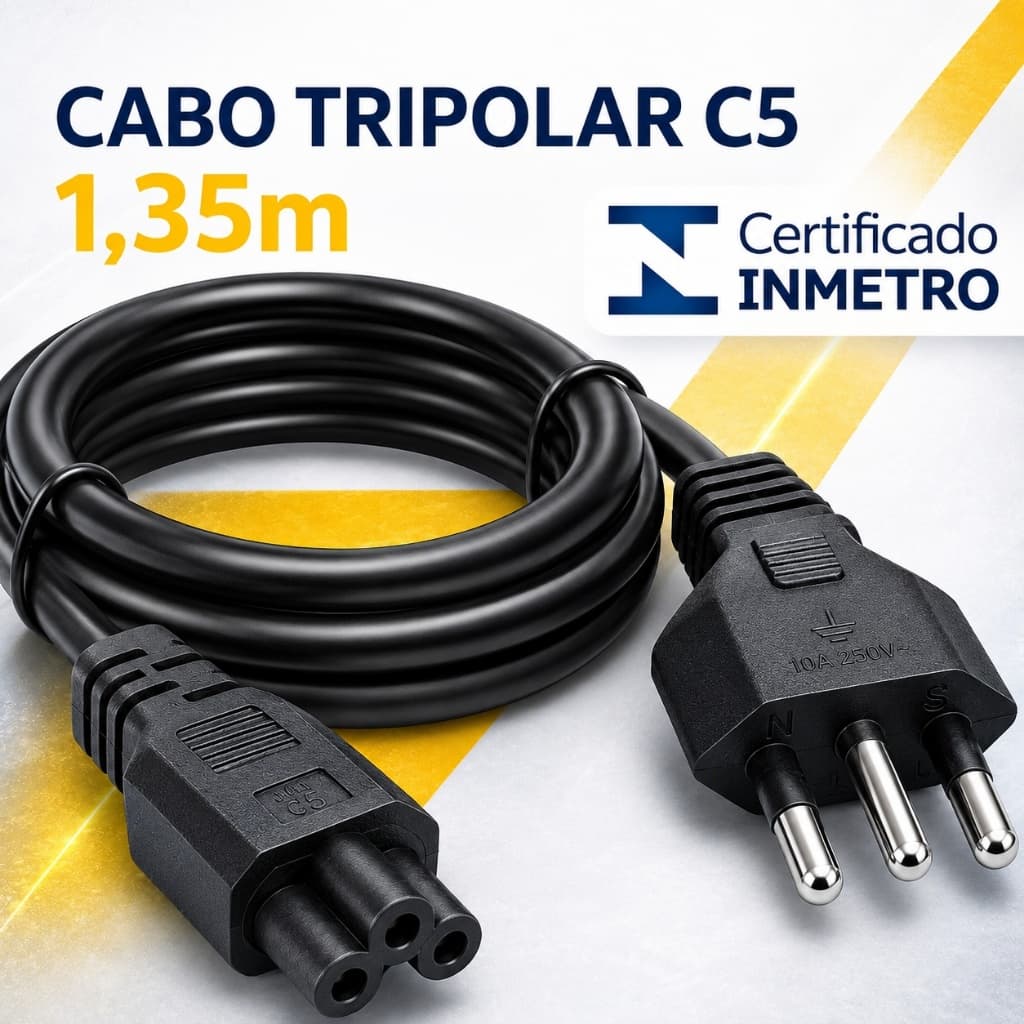 Cabo Fonte Notebook Tripolar C5 Mickey Cabo de Energia Bivolt 1,5m Universal Dell Samsung LG Acer