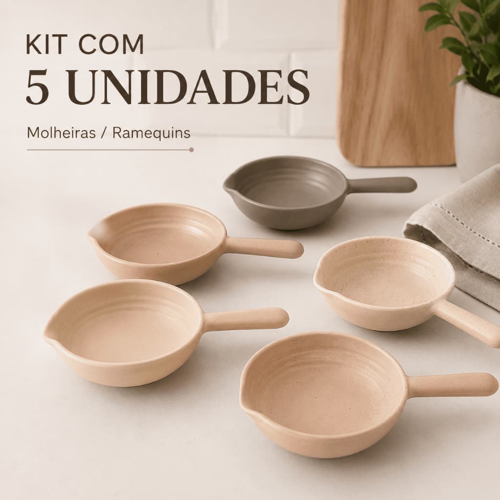Kit 5 Molheiras com Cabo Ramequim para Molhos Petiscos Restaurante Bar