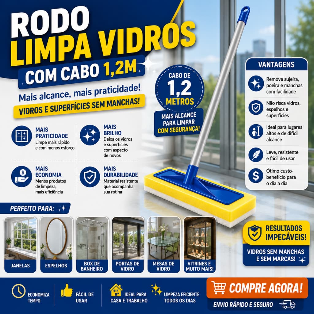 RODO LIMPA VIDROS COM CABO MADEIRA 1,20 MTS PLASTIFICADO