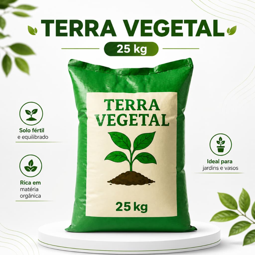 Terra Vegetal Adubada 25kg Substrato Orgânico Rico Nutrientes P/ Plantas Hortas Vasos Jardins Mudas