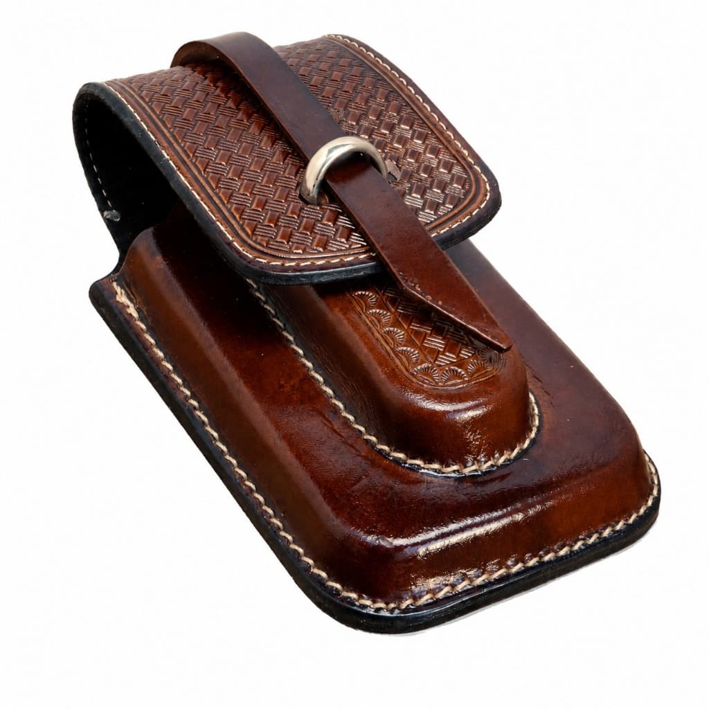 Capa Para Celular Couro Legítimo Forrada Bordada Com Viróla (Castor)