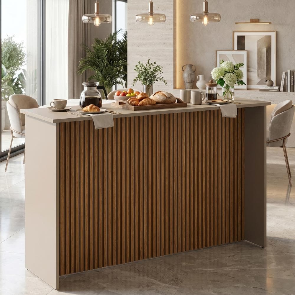 Bancada Cairo Ripada Lisa 118cm para 2 ou 4 Pessoas Mesa Alta Cozinha Sala Realeza