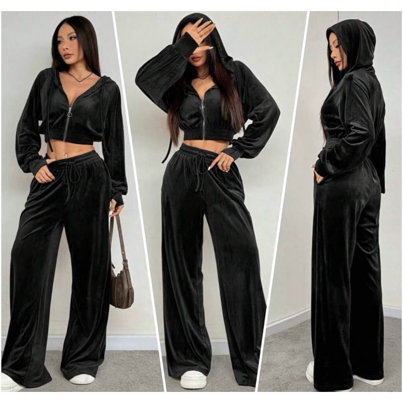 conjunto veludo feminino calça pantalona e blusa inverno