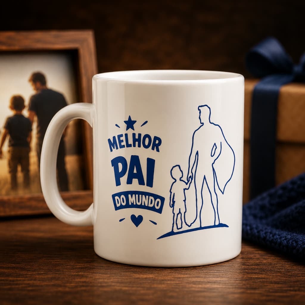 Kit 5 Canecas Personalizadas Dia dos Pais Melhor Pai do Mundo 450ml Branca Plástico Resistente