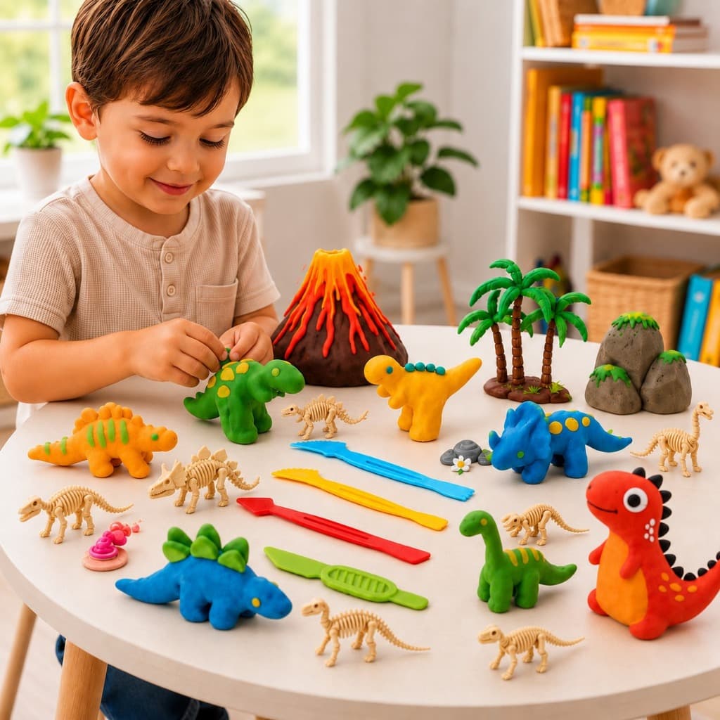 Massinha De Modelar Atóxica Lavável Colorida Dinos Infantil