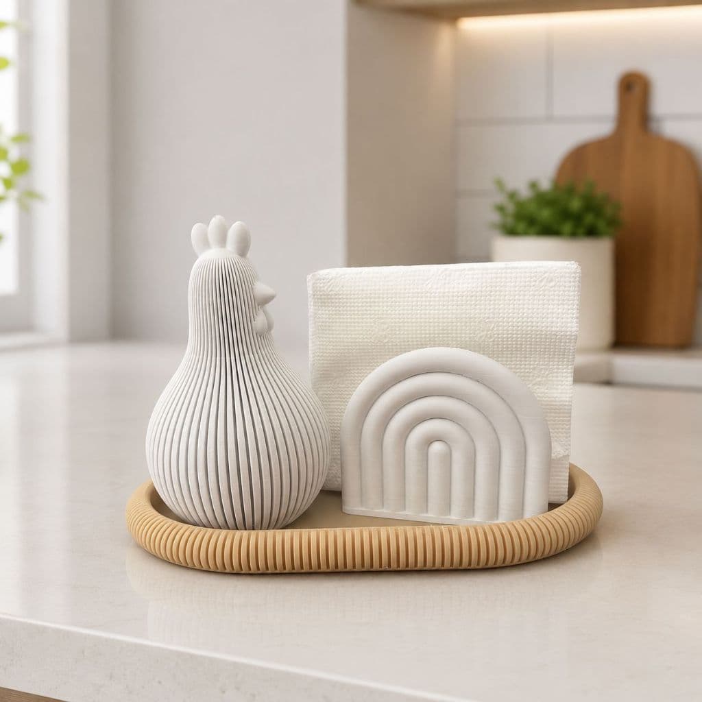 Kit Decorativo Bandeja com Galinha e Porta Guardanapo Premium Organização e Decoração Cozinha Modelo Luxo