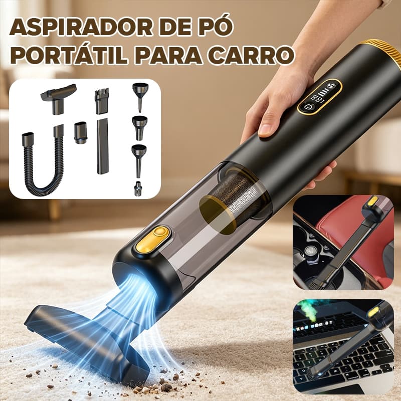 Aspirador Po Sem Fio 12000Pa 30W Portatil Carro Casa Mangueira Flexivel Escova Pet Carga Rapida