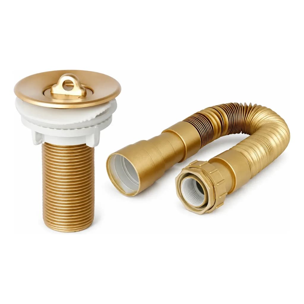 Kit Válvula 7/8 Luxo Dourada Abs Matte Banheiro + Sifão Dourado